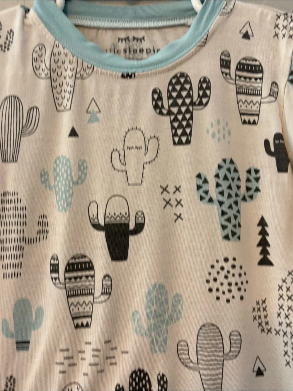Little Sleepies OG white blue black cactus print long sleeve pajama top size 3T